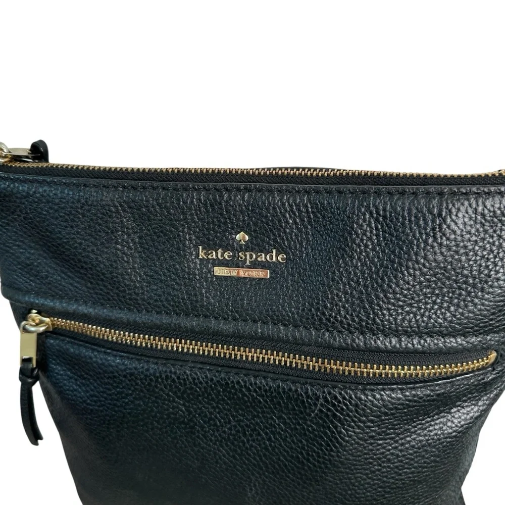 Kate Spade Black Crossbody Bag with Gold Accents Pebbled Leather